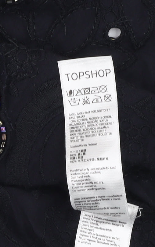 Topshop Women's Black Off Shoulder Embroidered Blouse