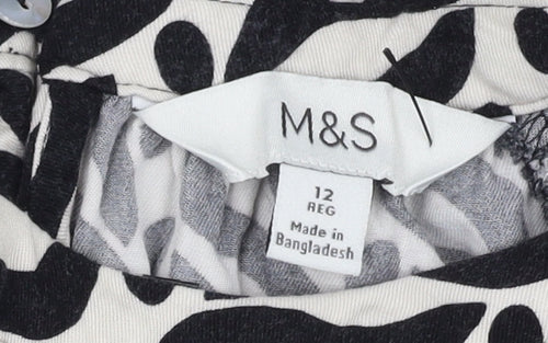 Marks and Spencer Women's Black Geometric Blouse Size 12