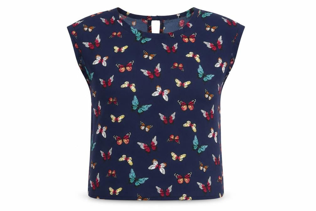 Front view of Abercrombie & Fitch Women's Blue Butterfly Blouse, S