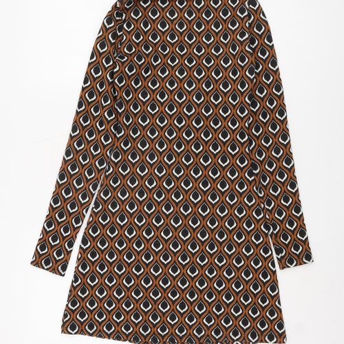 Bershka Women's Brown Geometric A-Line Dress S