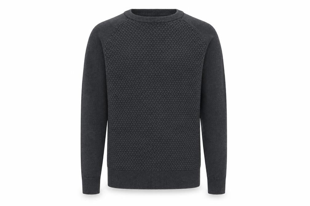 Front view of Howick Men's Black Waffle-Knit jumper S