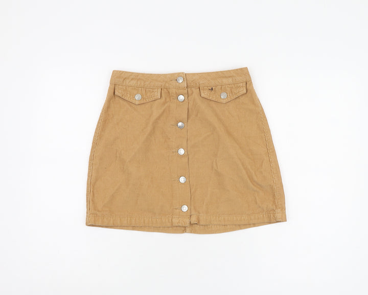 Topshop Women’s Brown Corduroy Button Skirt Size 10