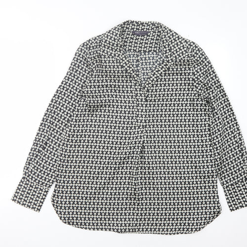 Marks and Spencer Women's Black Geometric Button-Up Shirt Size 8