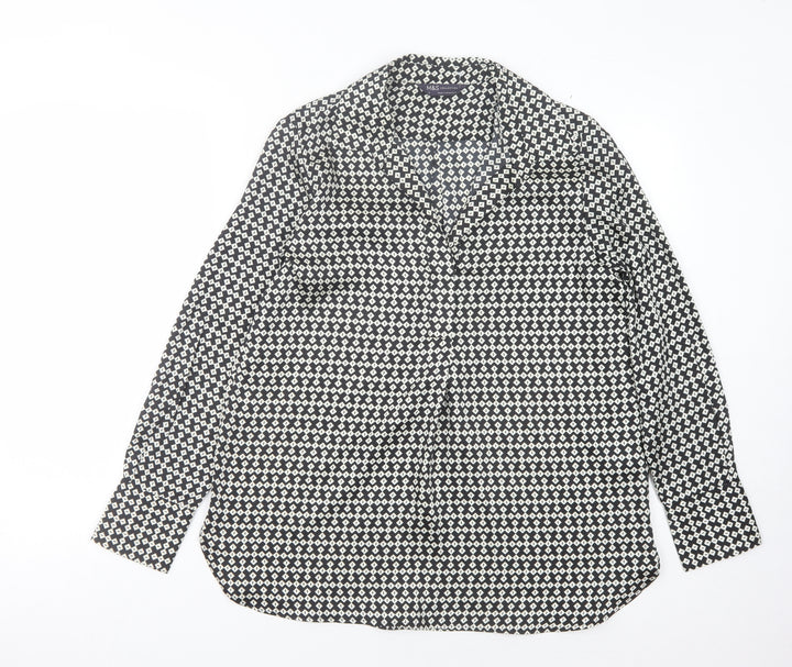 Marks and Spencer Women's Black Geometric Button-Up Shirt Size 8