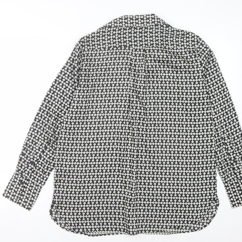 Marks and Spencer Women's Black Geometric Button-Up Shirt Size 8
