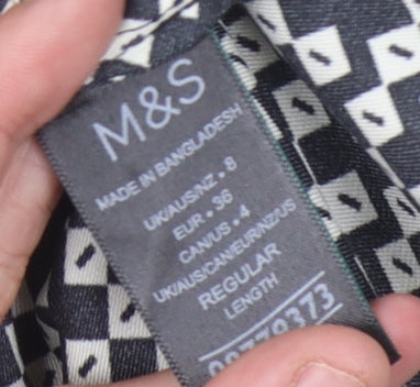 Marks and Spencer Women's Black Geometric Button-Up Shirt Size 8