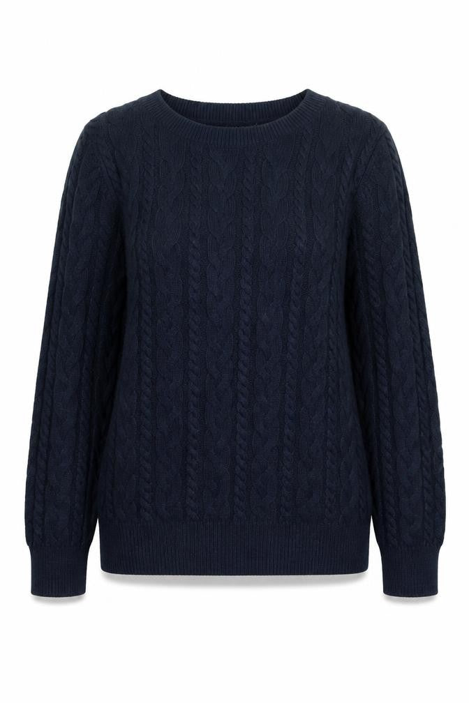 Front view of H&M Women's Blue Cable-Knit jumper, size S