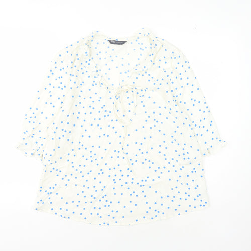Marks and Spencer Women's White Polka Dot Blouse - Size 8