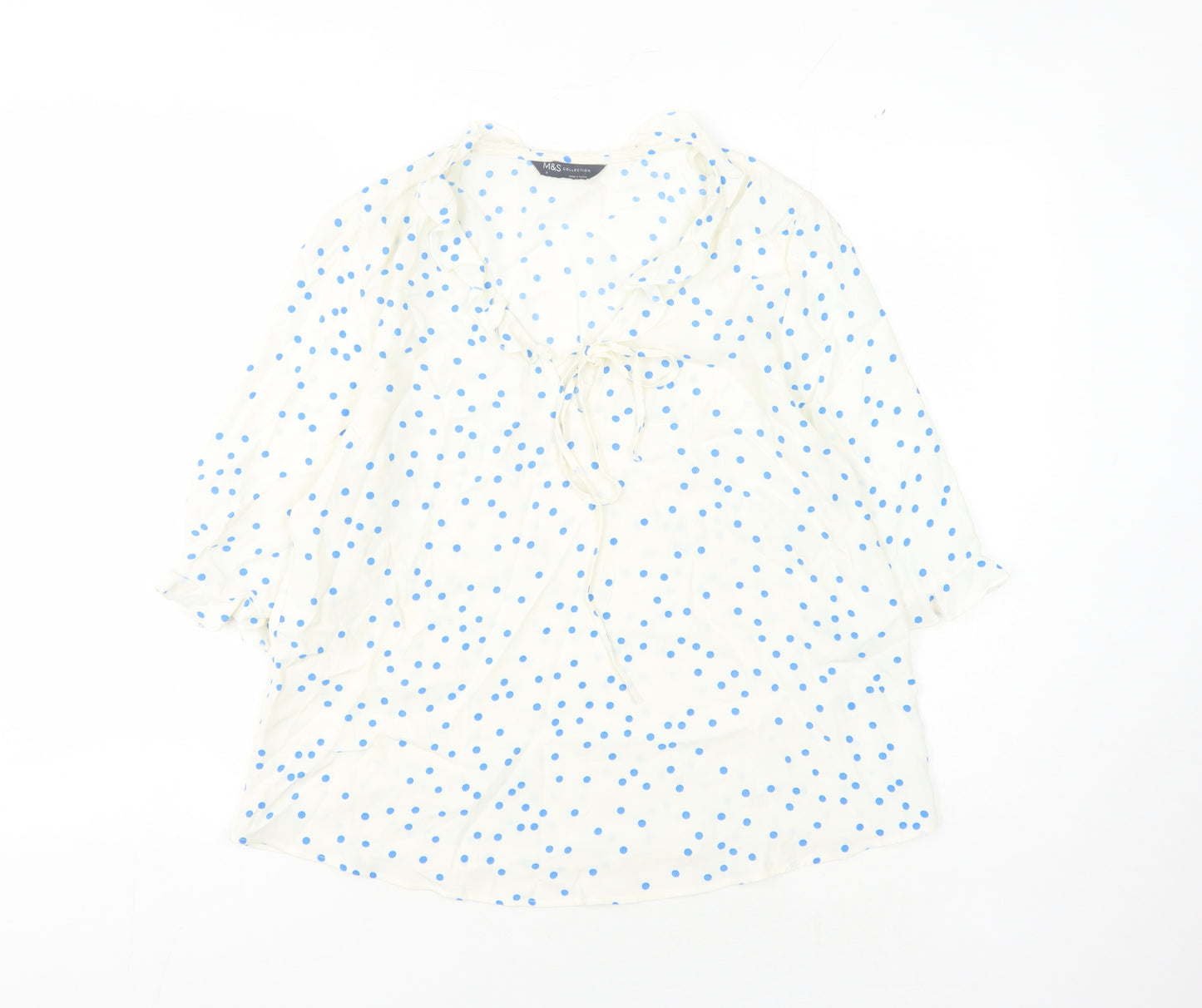 Marks and Spencer Women's White Polka Dot Blouse - Size 8