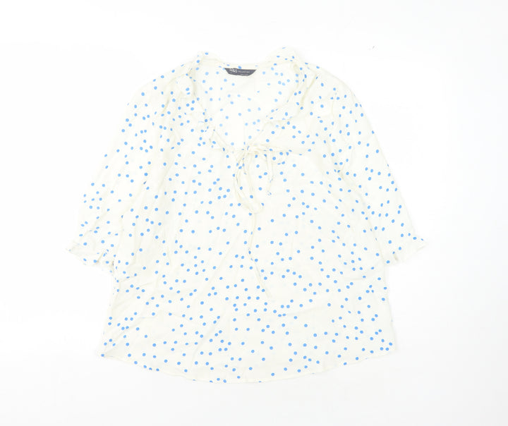 Marks and Spencer Women's White Polka Dot Blouse - Size 8