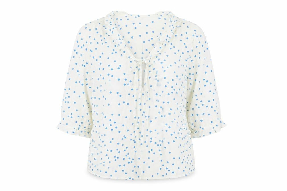Front view of Marks & Spencer Women's White Polka Dot Blouse -, size 8