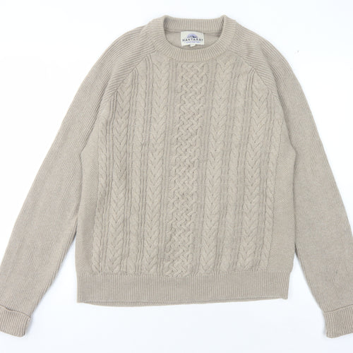 Mantaray Men's Beige Cable-Knit Pullover Jumper, M