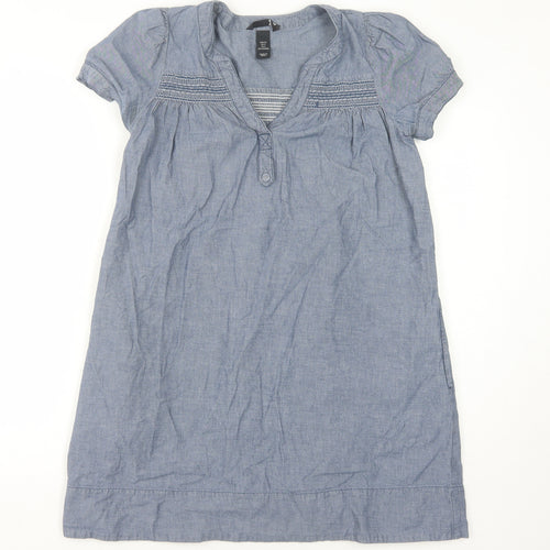 H&M Women's Blue Cotton V-Neck Dress Size 6
