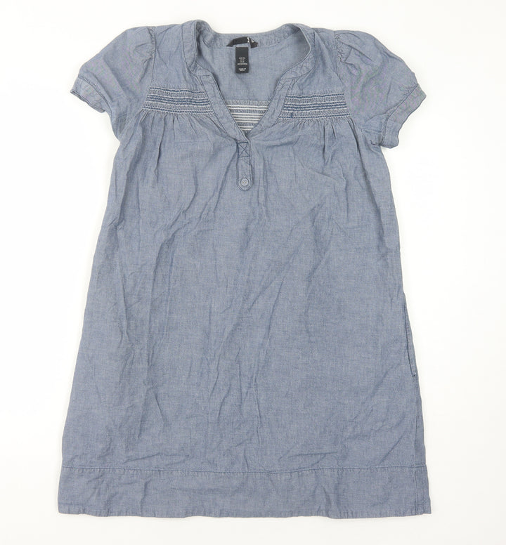 H&M Women's Blue Cotton V-Neck Dress Size 6