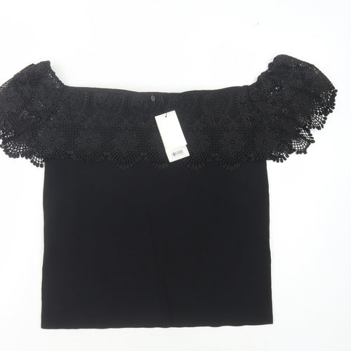 Lipsy Black Off-the-Shoulder Lace Women's Blouse Size 16