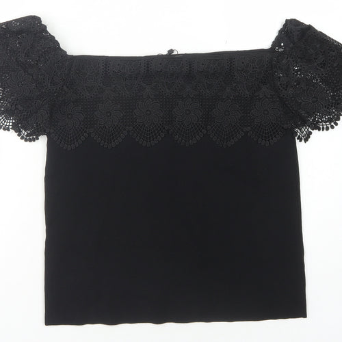 Lipsy Black Off-the-Shoulder Lace Women's Blouse Size 16