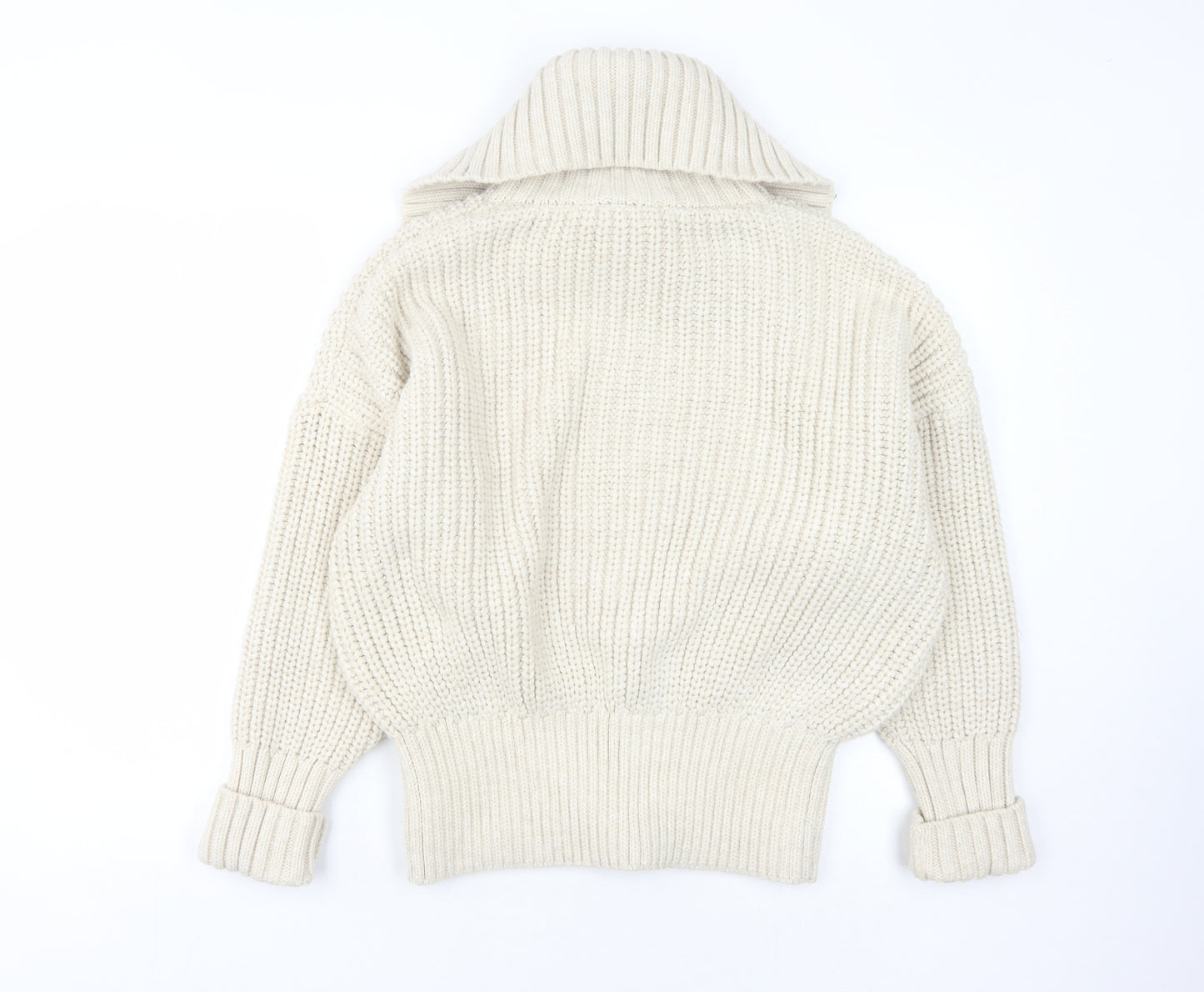 Zara Women's Ivory Full Zip Collared Jumper L