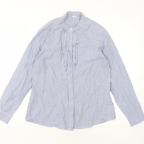 Cotton Traders Women Blue Stripe Button-Up Shirt Size 12