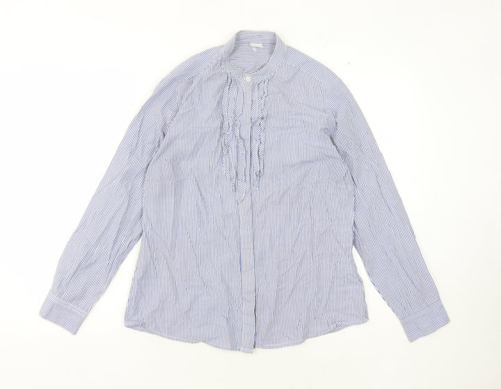 Cotton Traders Women Blue Stripe Button-Up Shirt Size 12