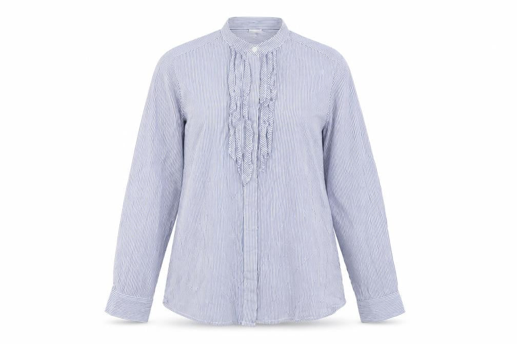 Front view of Cotton Traders Women Blue Stripe Button-Up Shirt, size 12