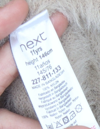 Next Girls Beige Cardigan, 11 Years, Soft Nylon, Long Sleeve