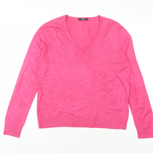 Marks and Spencer Women's Pink V-Neck Jumper, Size 14