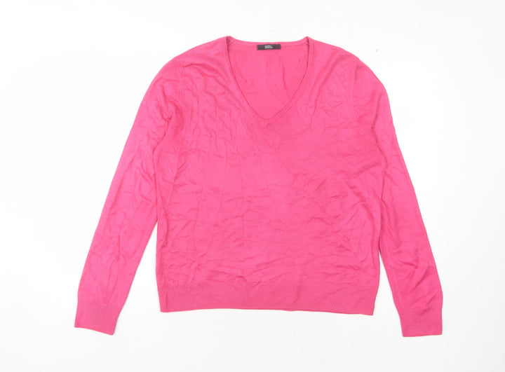 Marks and Spencer Women's Pink V-Neck Jumper, Size 14