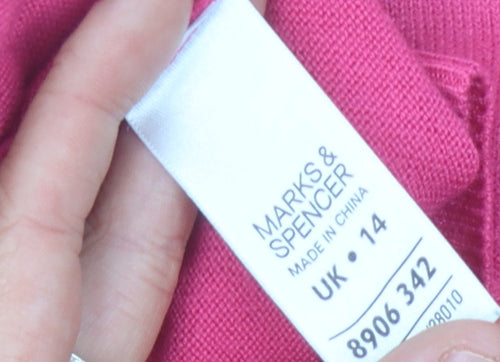 Marks and Spencer Women's Pink V-Neck Jumper, Size 14