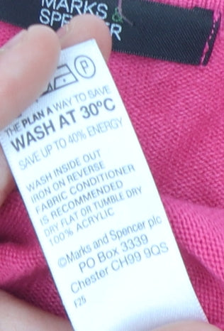 Marks and Spencer Women's Pink V-Neck Jumper, Size 14