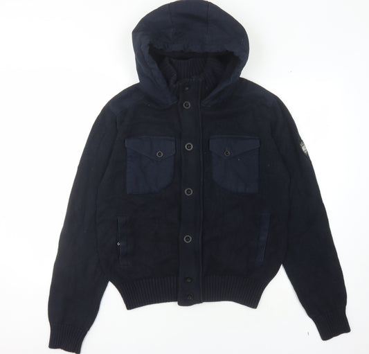 Front view of Eight Eight Three Police Men's Blue Cardigan, size 3