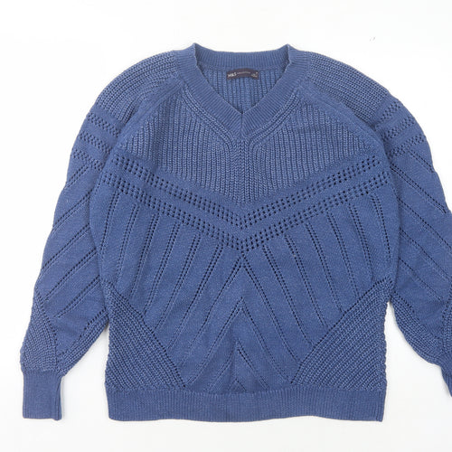 Marks and Spencer Women’s Blue V-Neck Pullover Jumper M