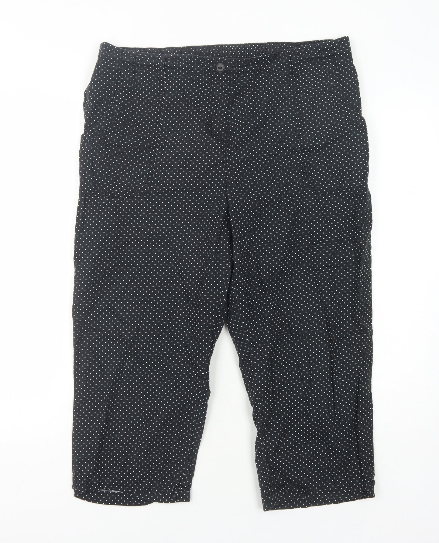 Bonmarché Black Polka Dot Cropped Cotton Trousers Size 16
