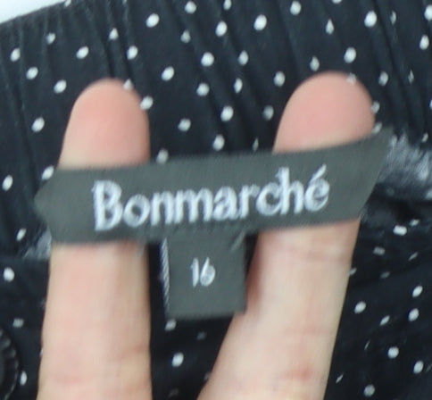 Bonmarché Black Polka Dot Cropped Cotton Trousers Size 16