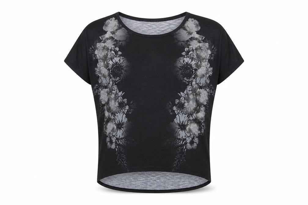 Front view of Firetrap Women's Black Floral T-Shirt, size 12