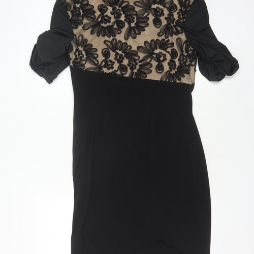 Connected Apparel Women's Black Floral Dress, Size 12