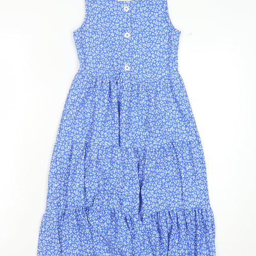 Next Girls Blue Floral Fit & Flare Sleeveless Midi Dress