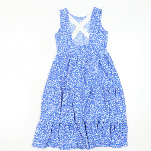 Next Girls Blue Floral Fit & Flare Sleeveless Midi Dress