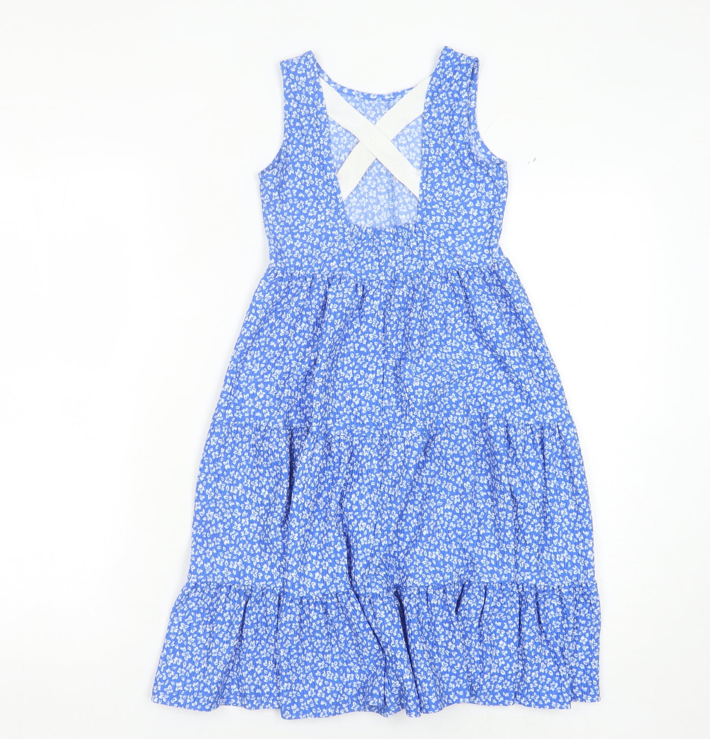 Next Girls Blue Floral Fit & Flare Sleeveless Midi Dress