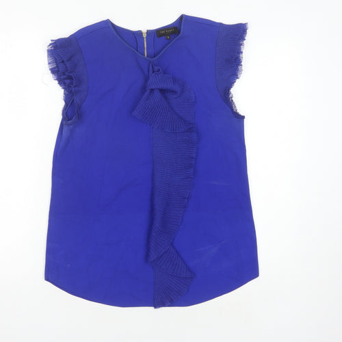 Ted Baker Women's Blue Ruffle Blouse - Small