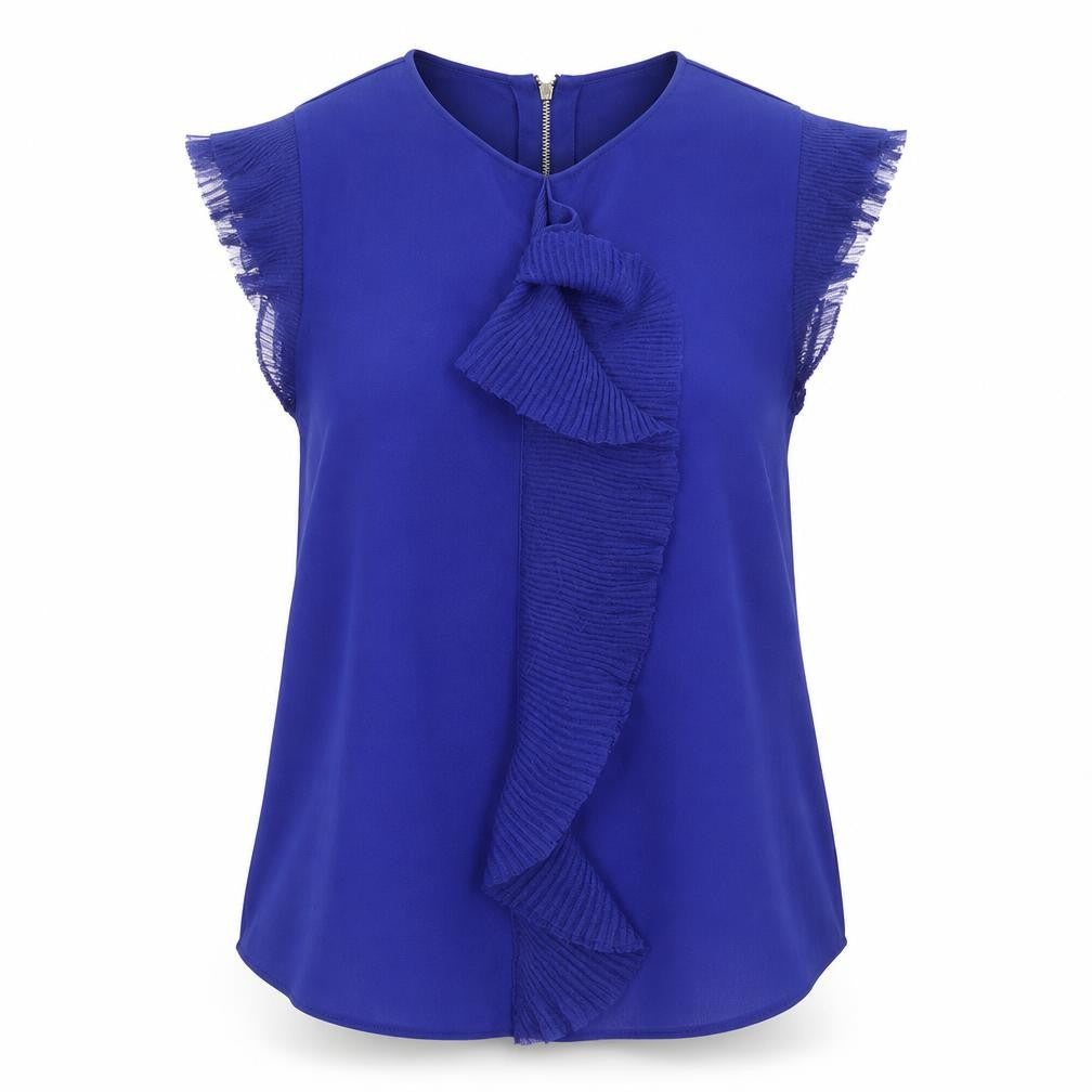Front view of Ted Baker Women's Blue Ruffle Blouse - Small