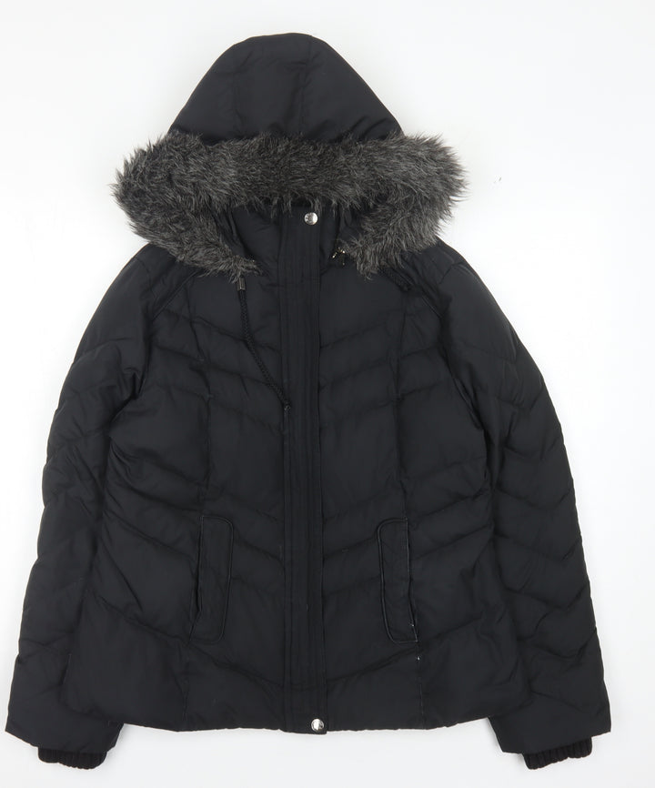 Per Una Women's Black Puffer Jacket M with Hood