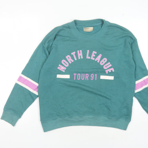Pull&Bear Women's Green Pullover Sweatshirt Size S