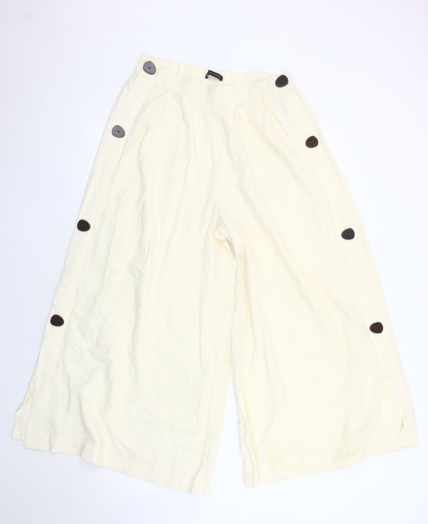 Marks and Spencer Women's Ivory Wide-Leg Trousers Size 10