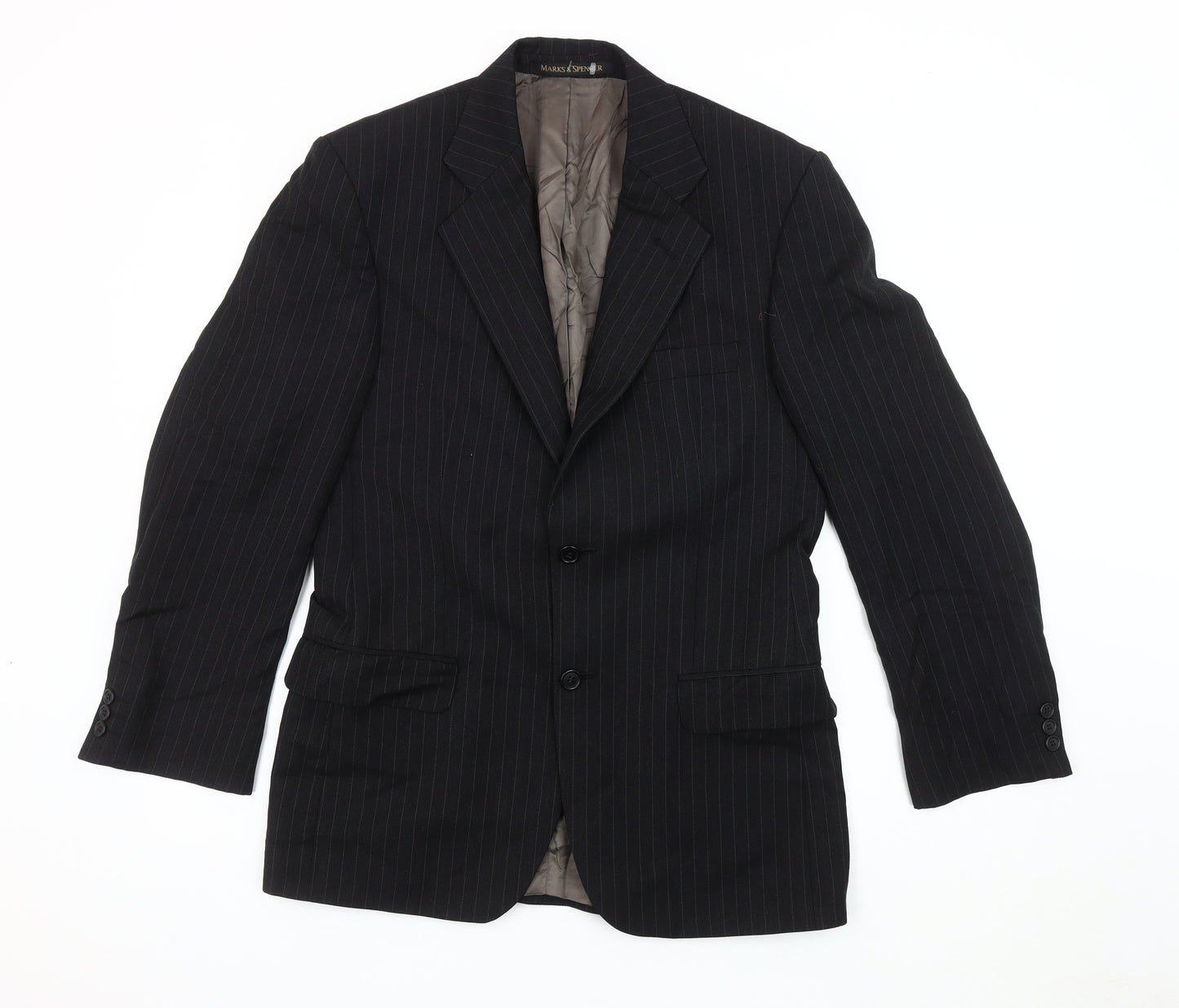 Marks and Spencer Men's Black Striped Jacket, 36R