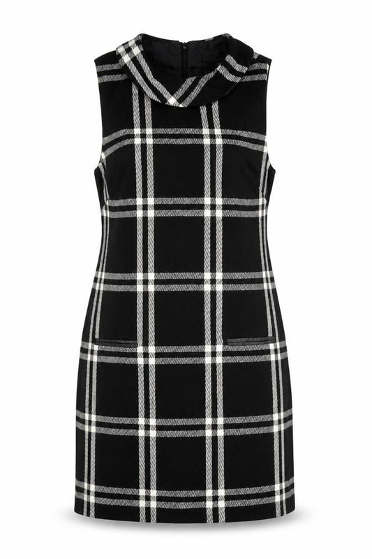 Front view of Next Women's Black Check Shift Dress, size 12, - Elegant Style