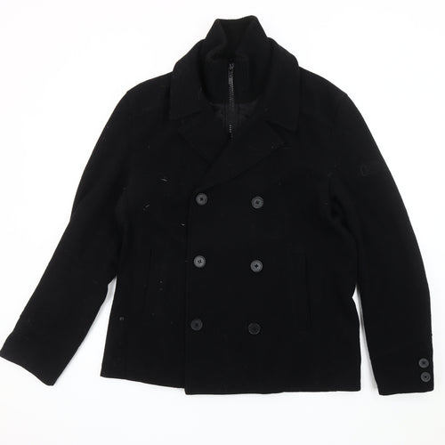 Next Men's Black Pea Coat M Classic Wool Blend