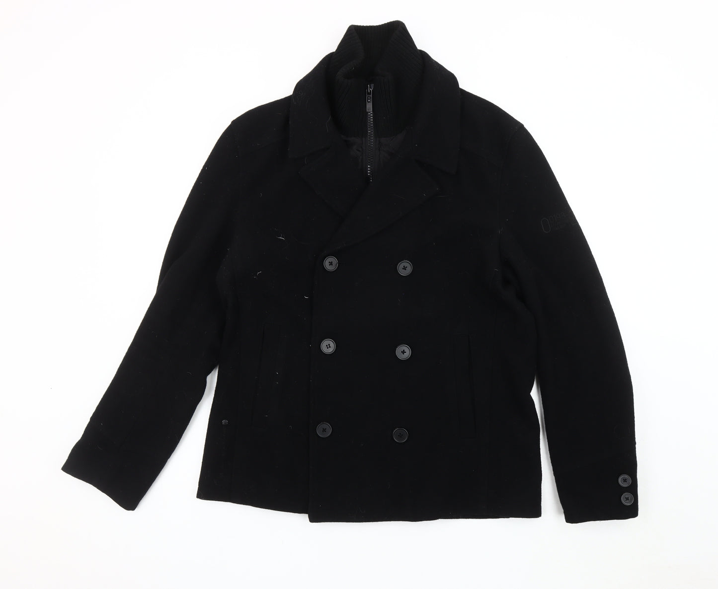Next Men's Black Pea Coat M Classic Wool Blend