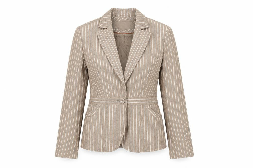 Front view of Next Women Brown Striped Suit Jacket, size 10