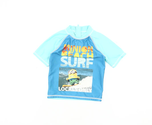Front view of Despicable Me boys’ blue minions rash guard 5-6 years