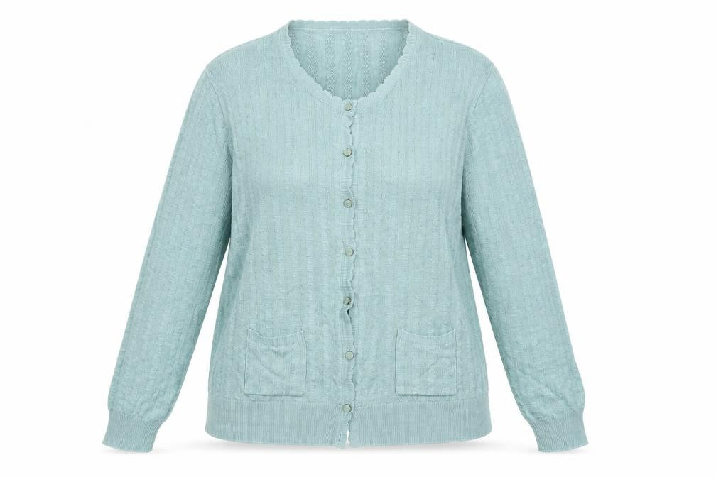 Front view of Honor Millburn Women's Medium Cardigan, Round Neck